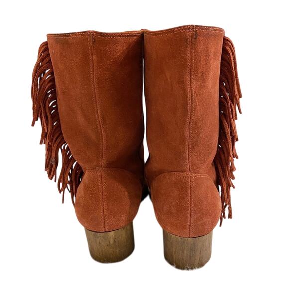 Anthro Bernardo Burnt Orange Suede Western Style Boots w Fringe Women's Sz 9 EUC - Picture 4 of 9